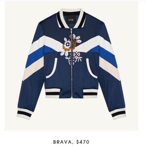 Maje Navy Blue Floral Bomber Jacket Size 36